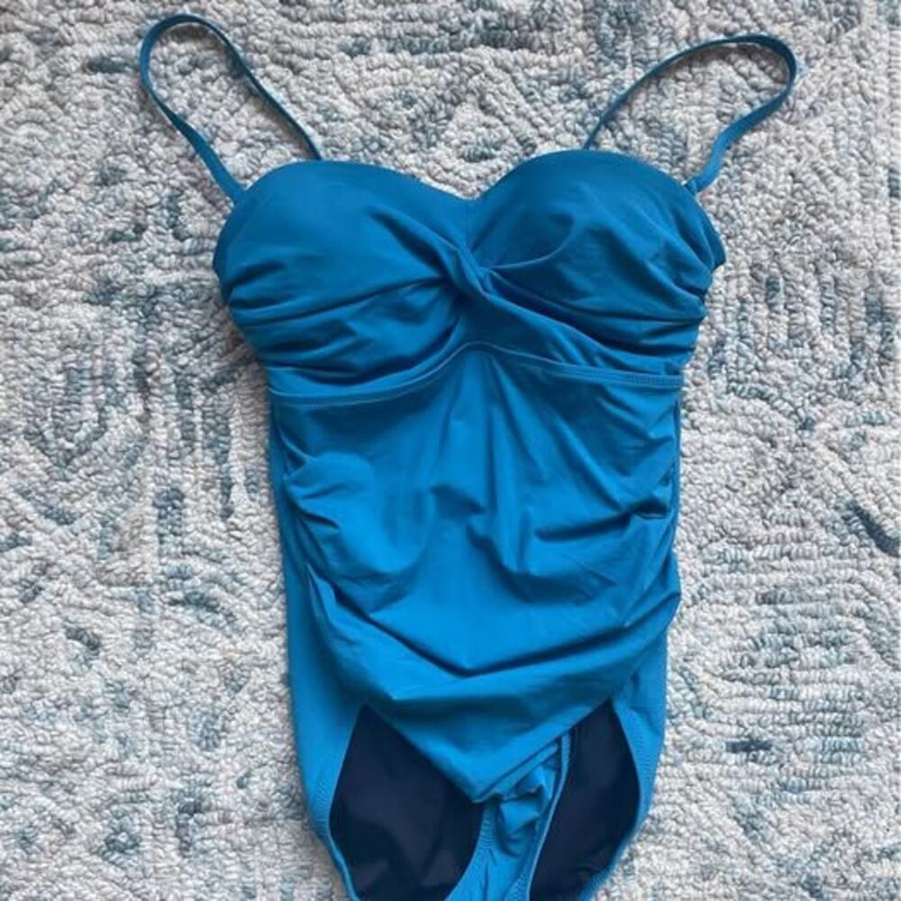 Lands' End Womens Blue One-Piece Swimsuit Size 8 Ruched Sweetheart